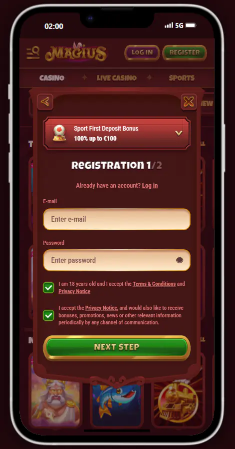 Anmeldung & Login in Magius Online Casino